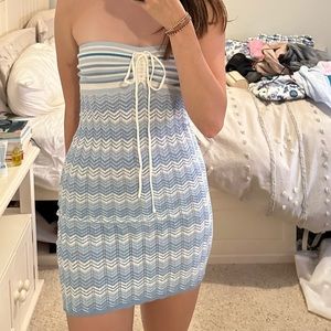 Bershka mini blue striped strapless dress